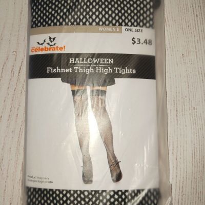 ~NWT Women's Black Fishnet Thigh High Stockings~One Size~NEW~Halloween~